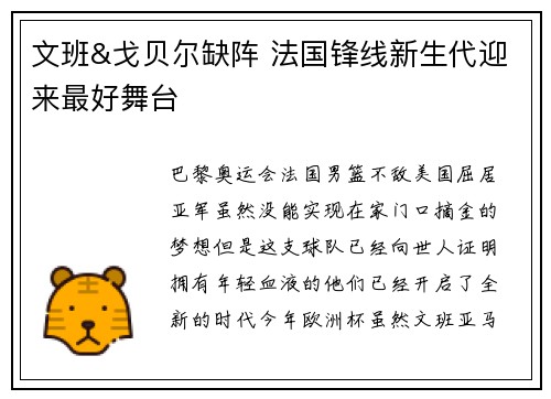 文班&戈贝尔缺阵 法国锋线新生代迎来最好舞台